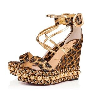 CHRISTIAN LOUBOUTIN Chocozeppa 120 Lurex Panthere wedges Sz 39